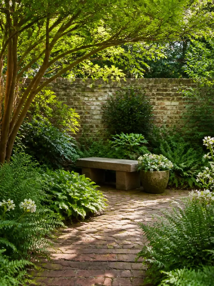 Completed courtyard garden with layered planting