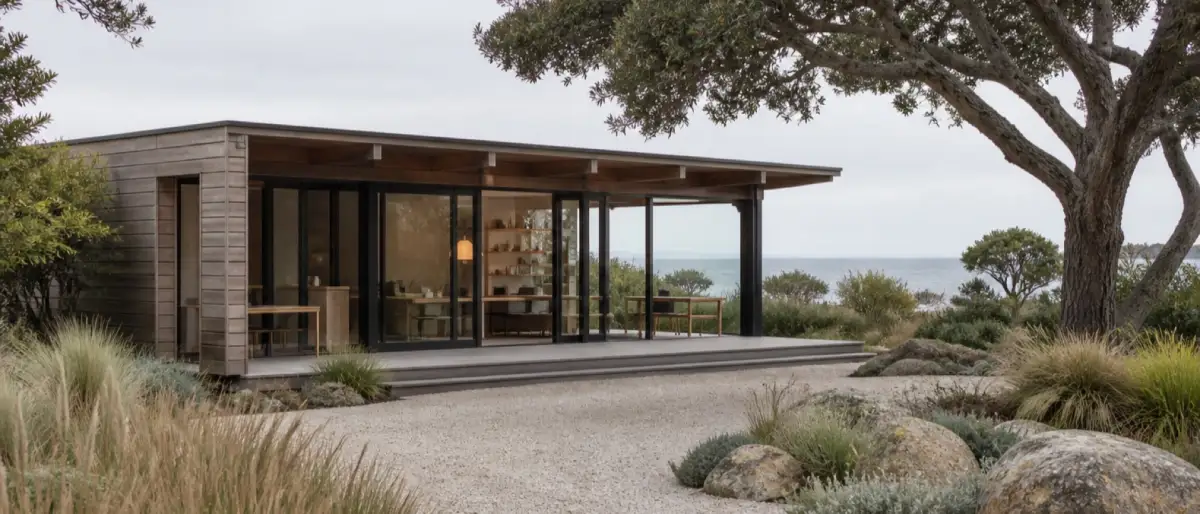 Coastal landscape studio pavilion in a native garden