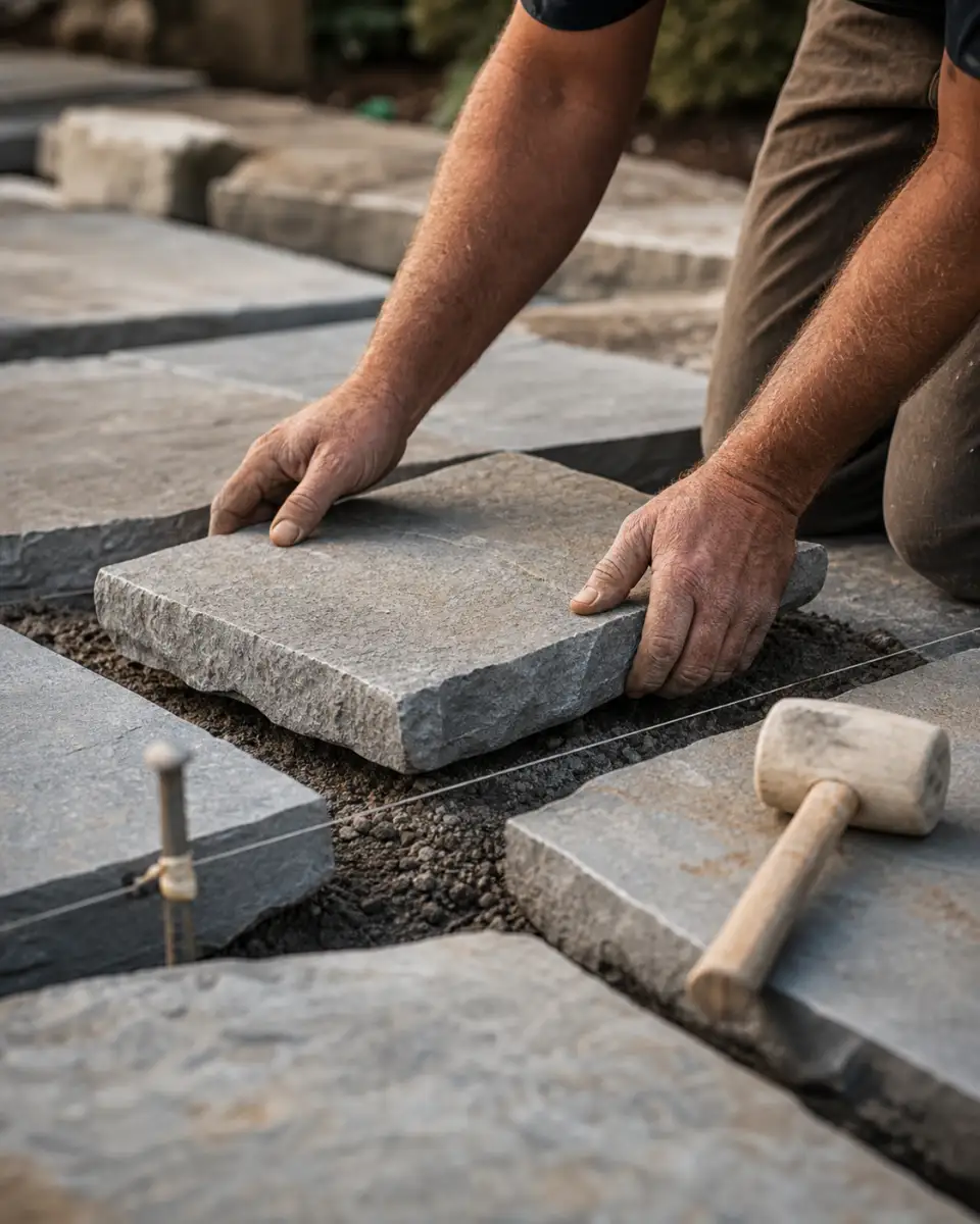 Bluestone stonework hands