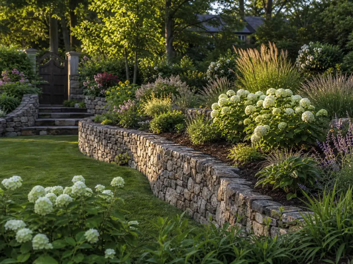 Dry stacked fieldstone wall
