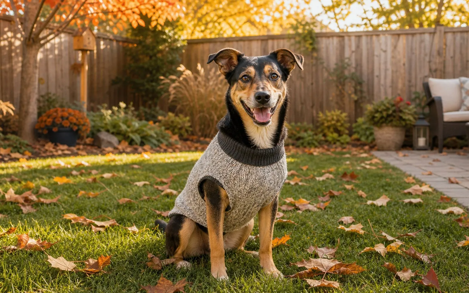 Dog in an autumn backyard