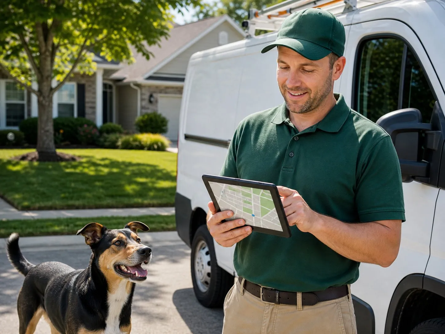 Technician checking service routes on a tablet