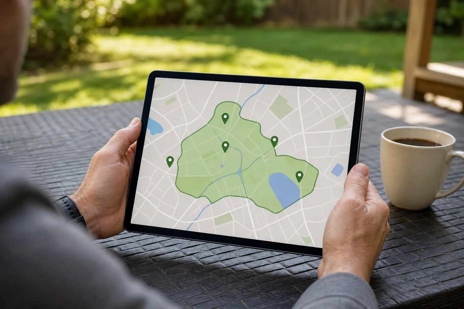 Tablet showing service area coverage