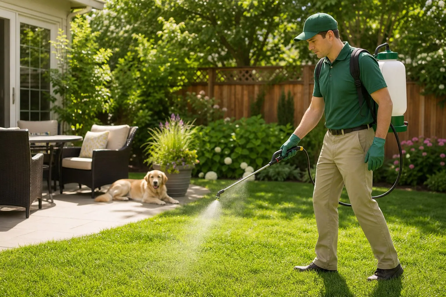 Technician applying pet-safe deodorizer