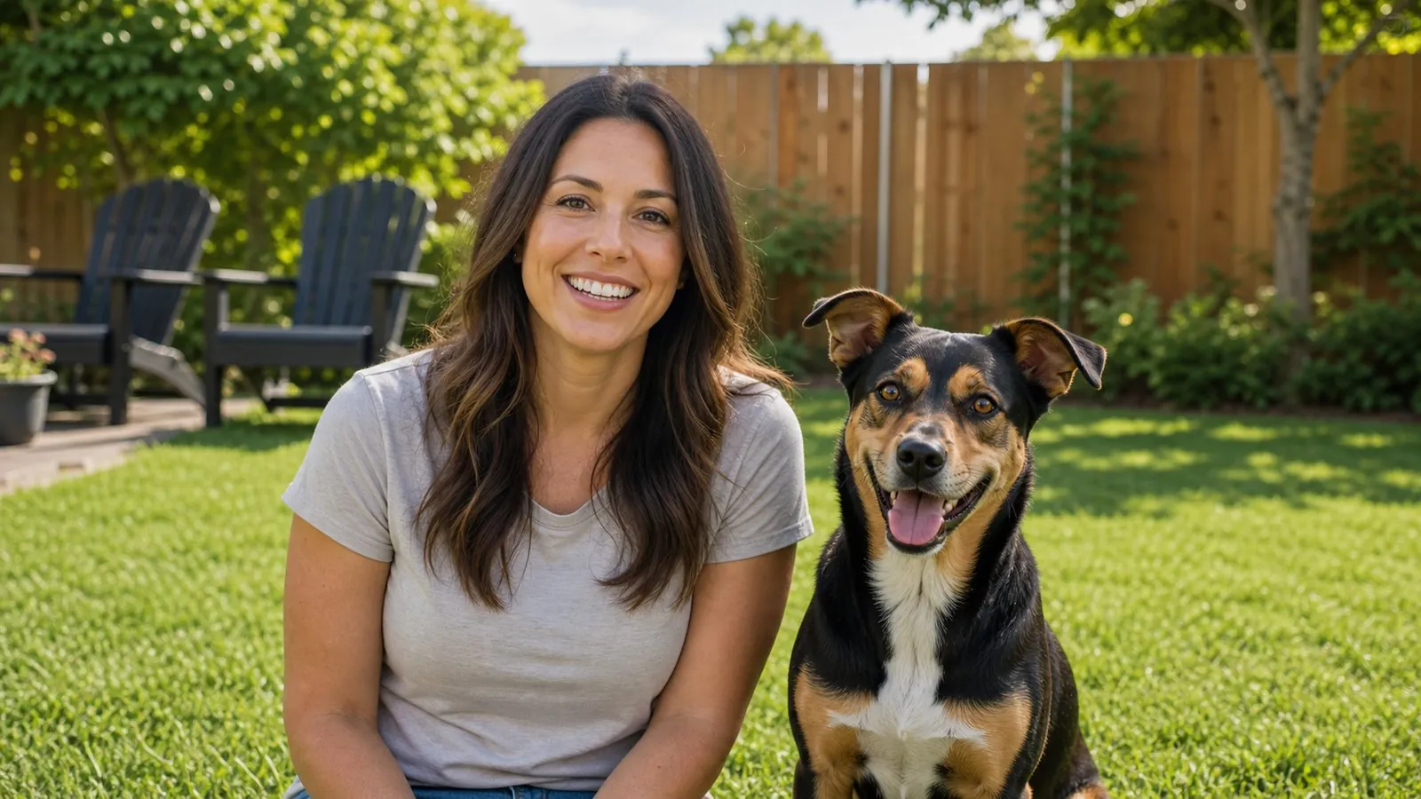 Customer in a clean backyard with a dog