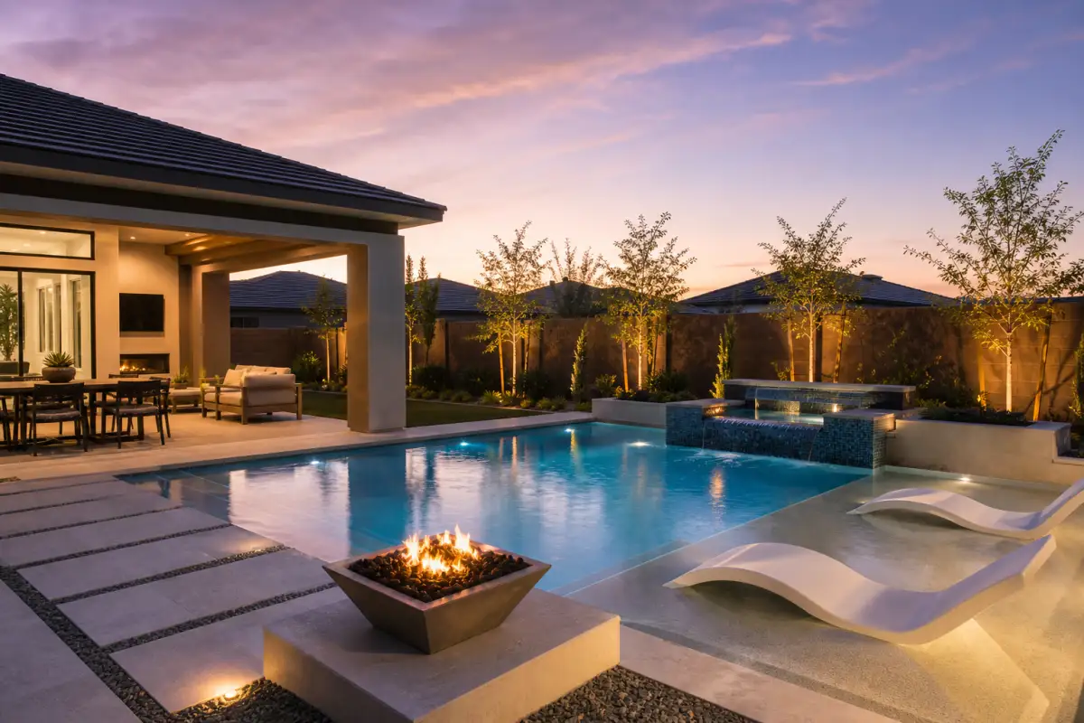Gilbert new-build pool at dusk