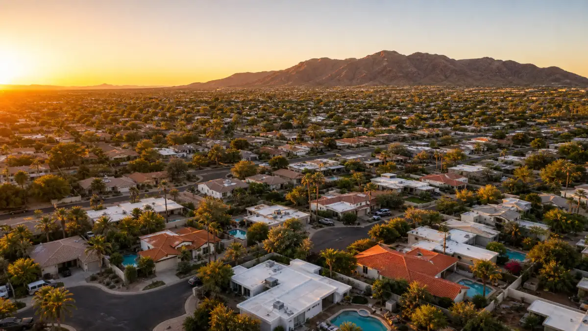 Aerial of a Phoenix neighborhood full of pools