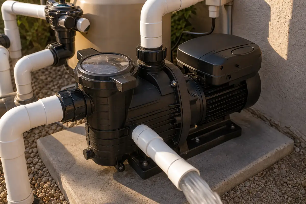 Variable speed pump close-up running quietly