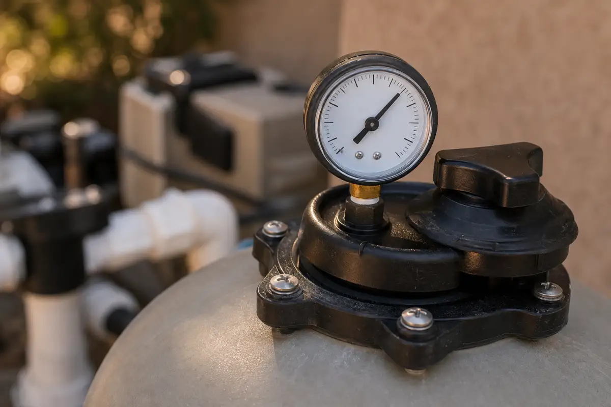 Pressure gauge on a pool filter