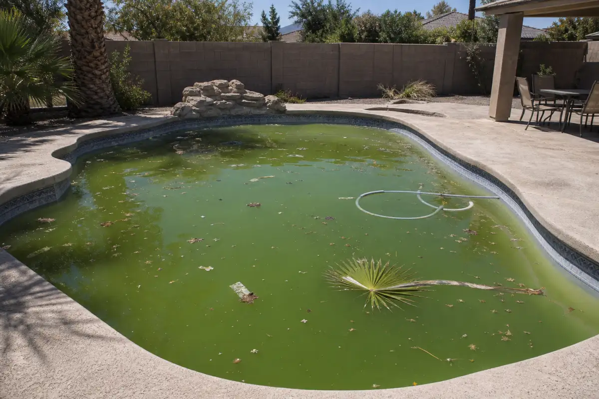 Before: opaque green swamp pool