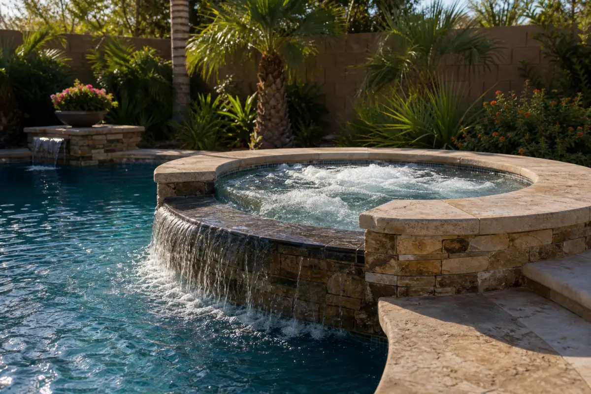 Bubbling stone spa with waterfall