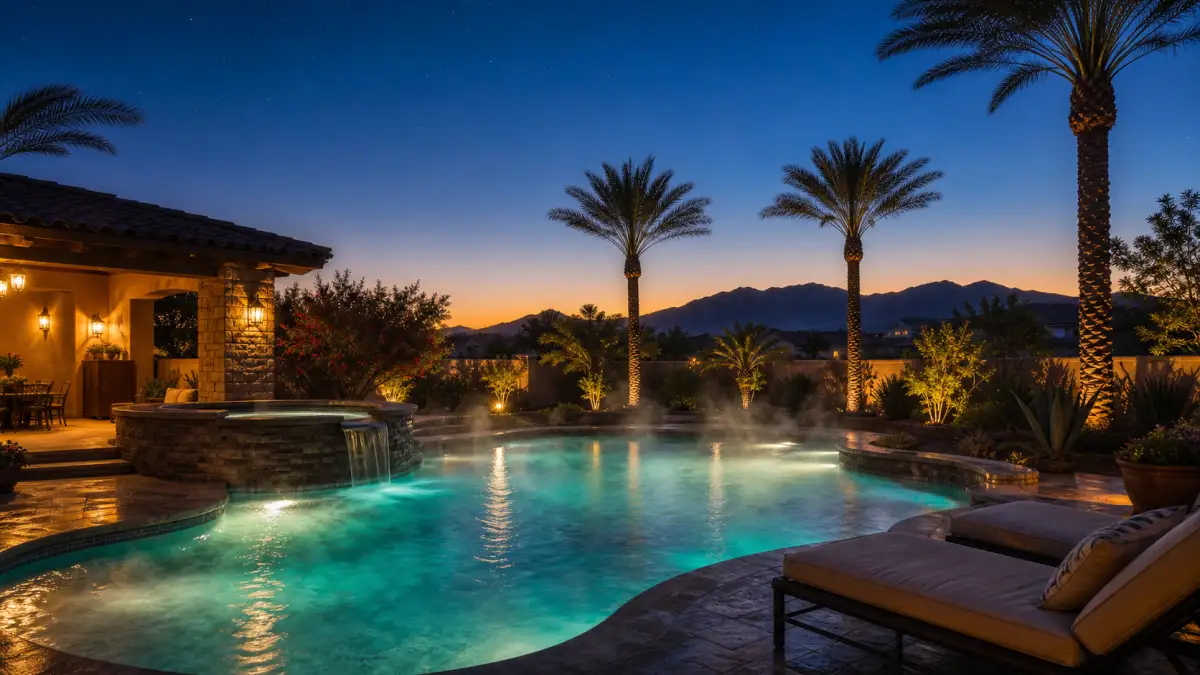 Steaming heated pool on a cool desert evening