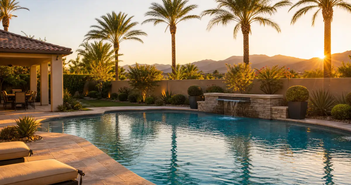 Crystal clear pool at golden hour