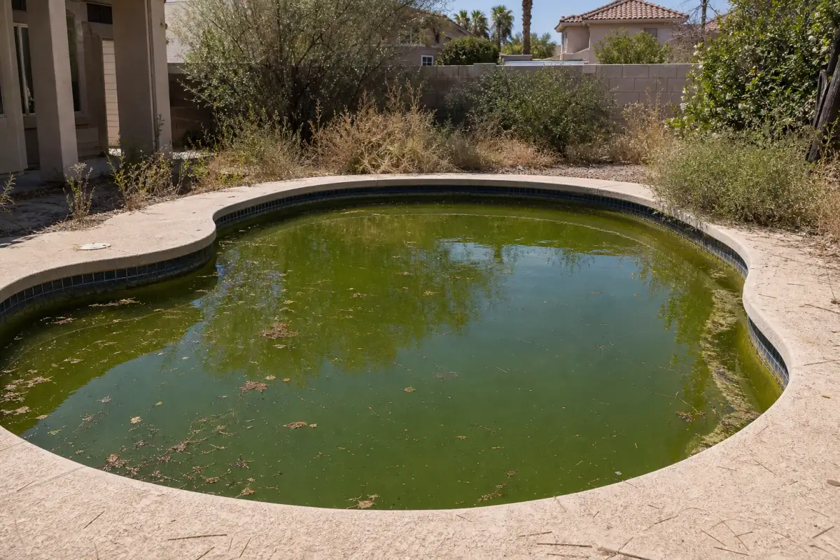 Before: pea-green foreclosure pool