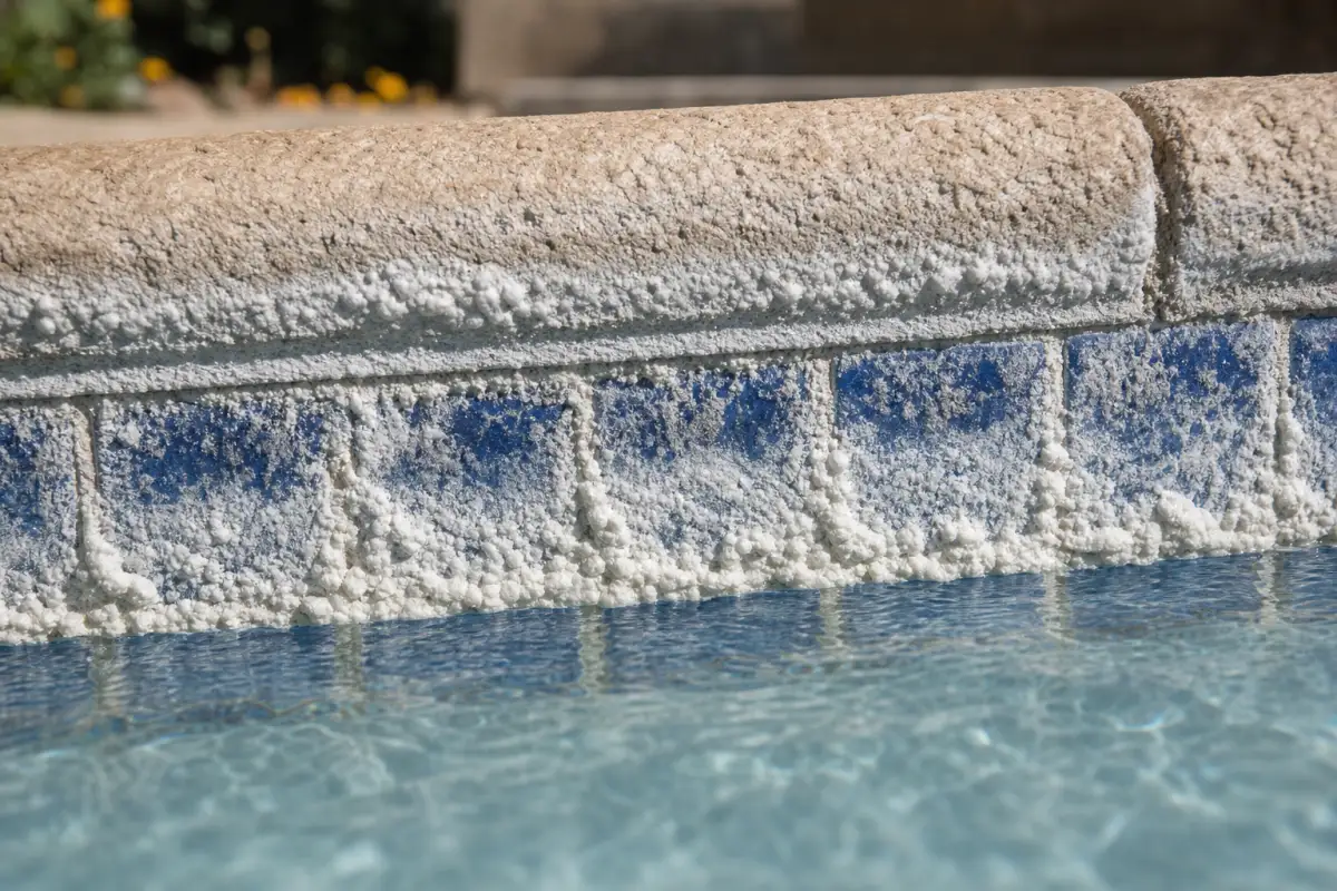 Before: heavy calcium scale on waterline tile