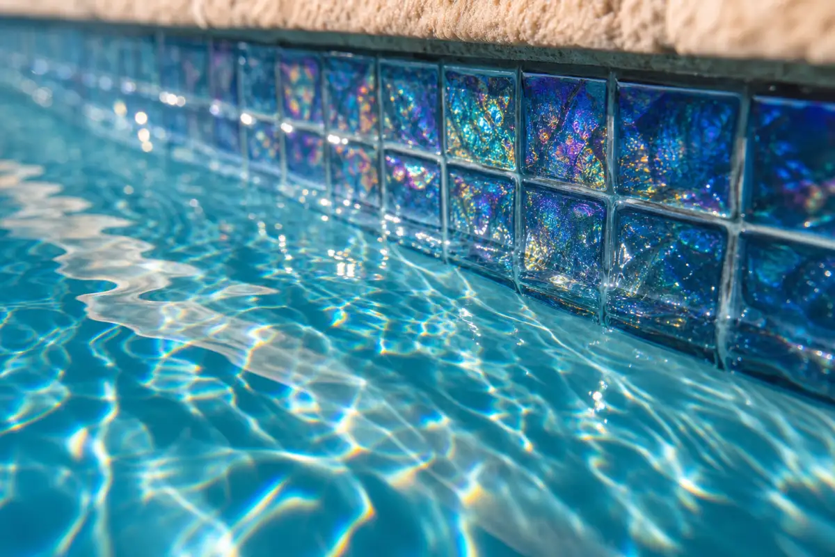 Polished glass tile and clear water detail