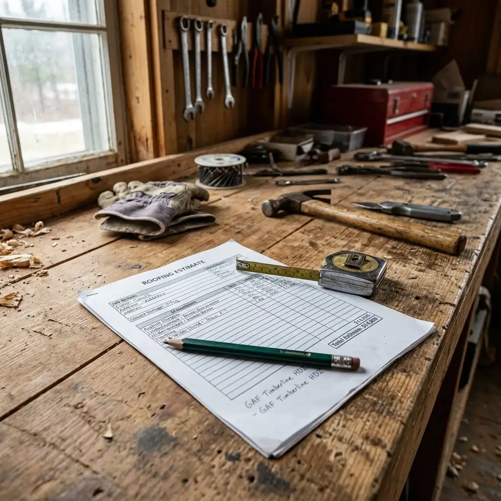 Roofing estimate on a workbench
