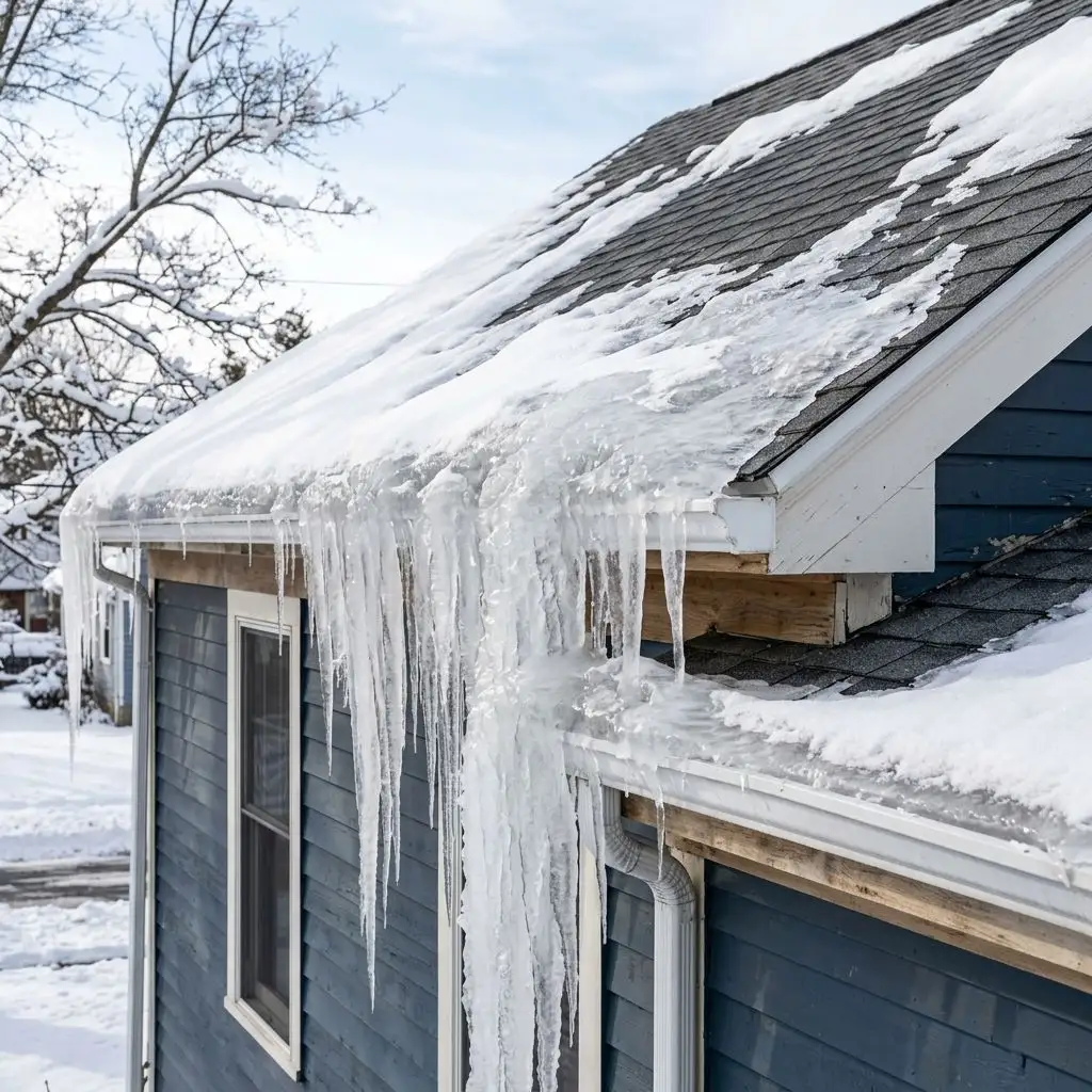 Ice dam at a roof eave