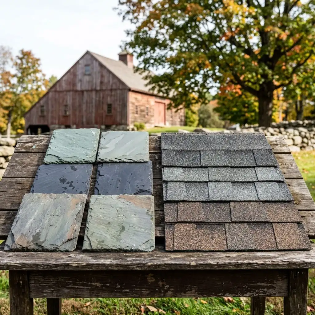 Slate and shingle samples compared
