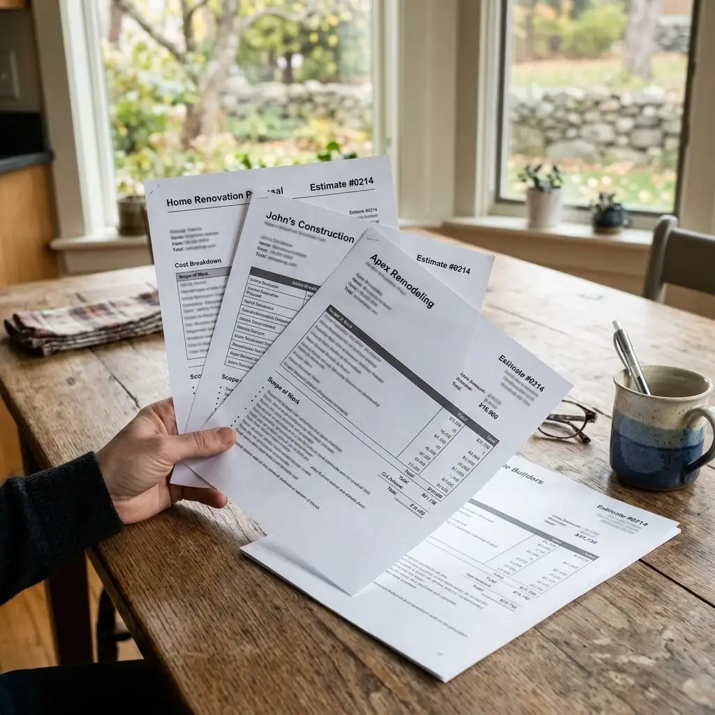 Four estimates fanned out on a kitchen table
