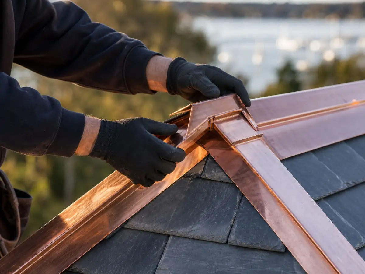 New copper cresting being fitted