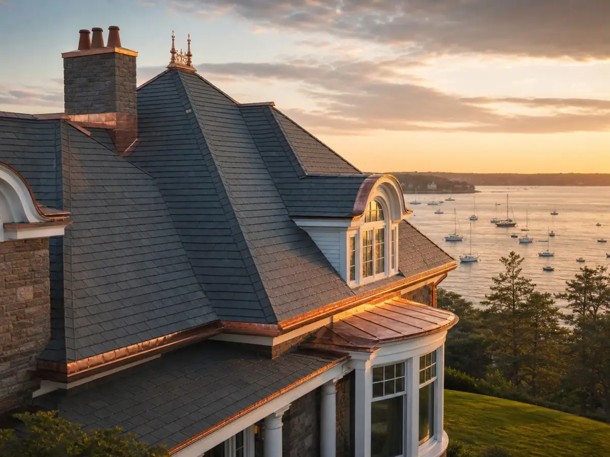 Restored slate roof overlooking the harbor