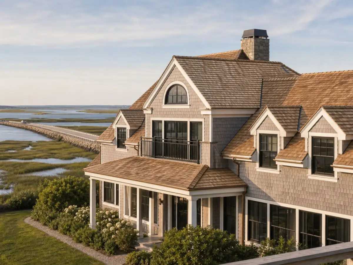 Cedar shake roof near the causeway