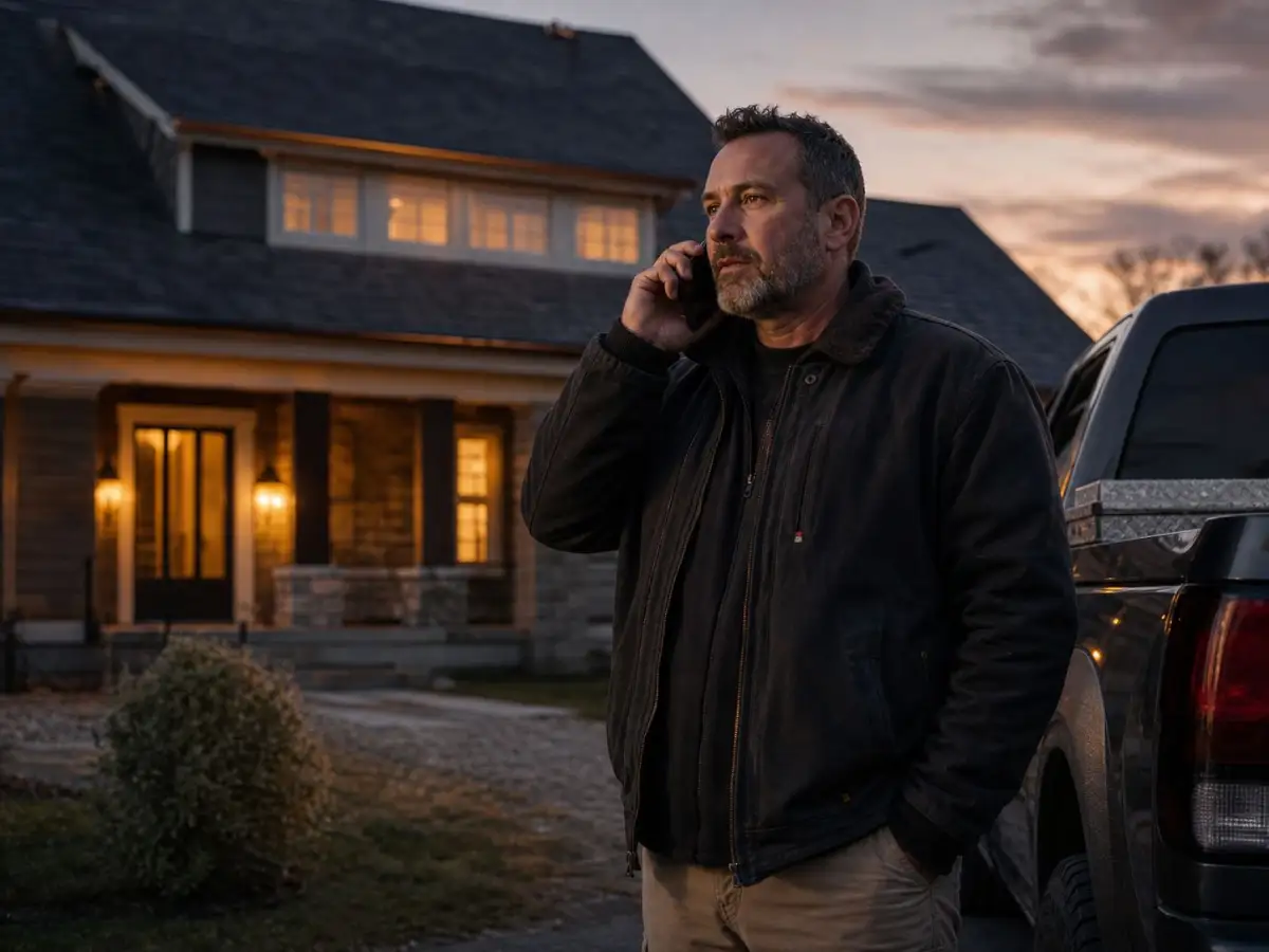 Foreman taking a call at dusk